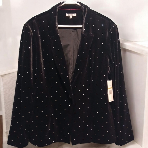 Nanette Lepore Black Rhinestone Velvet Blazer Womans size 14 Large Bling - Picture 1 of 10